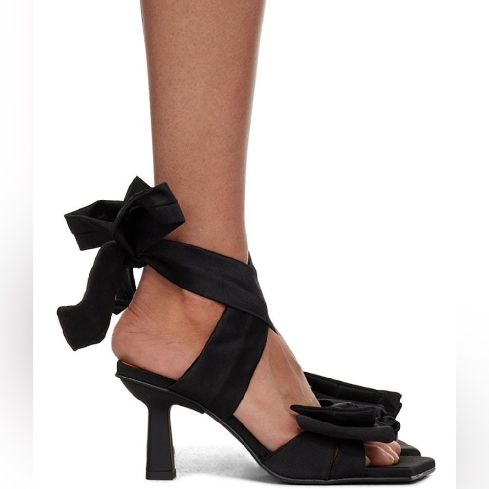GANNI Soft Bow Ankle Tie High Heel Ballerina Sandals Black EU 37 SOLD OUT $395
